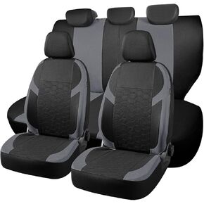 Universal Car Seat Covers Full Set, Breathable Durable Cloth Front Bucket Seat Protectors with Split Bench Back Seat Covers, Easy Install Sporty Seat Cushions for Car, SUV，Trucks，Sedan (Black)