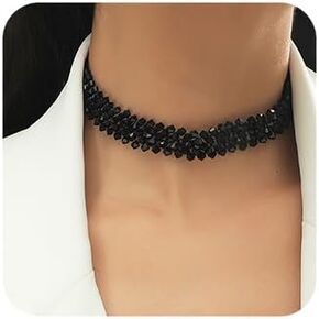 Missgrace Punk Vintage Simple Black Crystal Choker Necklace for Women Bar Prom Party Short Necklace Black Chain Necklace for Women