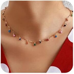 Octwine Women Colorful Cute Beads Neckalce Beaded Choker Necklace Simple Necklace for Women Accessories（Gold）