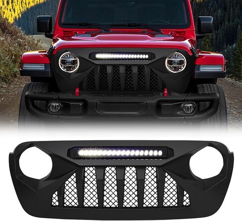 أمريكان تعديل Goliath Grille مع LED Amber Lights متوافق مع Jeep 2018+ Wrangler JL و 2020+ Gladiator JT Models w/o Trailcam ، Matte Black in Kuwait