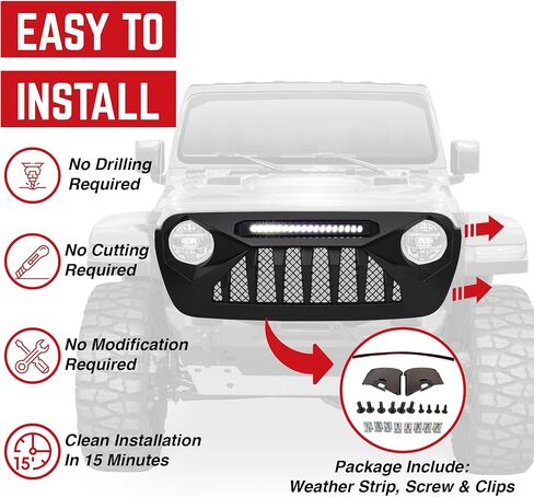 أمريكان تعديل Goliath Grille مع LED Amber Lights متوافق مع Jeep 2018+ Wrangler JL و 2020+ Gladiator JT Models w/o Trailcam ، Matte Black in Kuwait