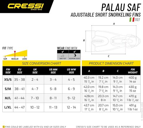 Cressi Palau SAF Set, blue, L/XL in Saudi Arabia