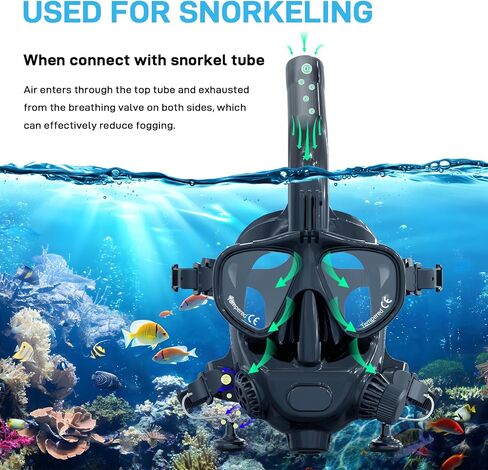 Full Face Diving Mask for Scuba Diving, 180° View Panoramic Dive Mask with Camera Mount, Anti-Fog & Anti-Leak Dive Mask Support for Scuba Diving, Compatiable with SMACO S400/400Pro/S700 Scuba Tanks in Kuwait