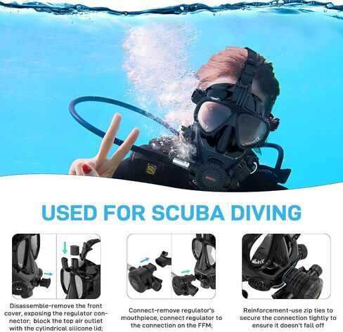 Full Face Diving Mask for Scuba Diving, 180° View Panoramic Dive Mask with Camera Mount, Anti-Fog & Anti-Leak Dive Mask Support for Scuba Diving, Compatiable with SMACO S400/400Pro/S700 Scuba Tanks in Kuwait