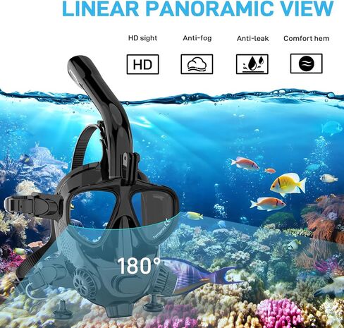 Full Face Diving Mask for Scuba Diving, 180° View Panoramic Dive Mask with Camera Mount, Anti-Fog & Anti-Leak Dive Mask Support for Scuba Diving, Compatiable with SMACO S400/400Pro/S700 Scuba Tanks in Kuwait