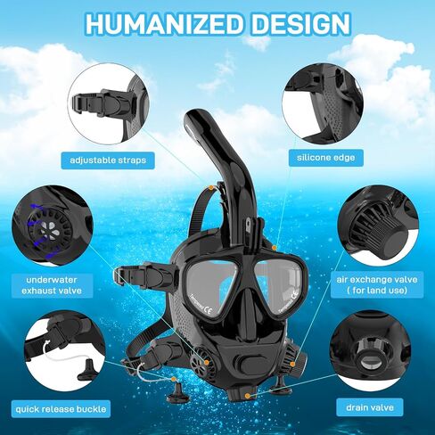 Full Face Diving Mask for Scuba Diving, 180° View Panoramic Dive Mask with Camera Mount, Anti-Fog & Anti-Leak Dive Mask Support for Scuba Diving, Compatiable with SMACO S400/400Pro/S700 Scuba Tanks in Kuwait