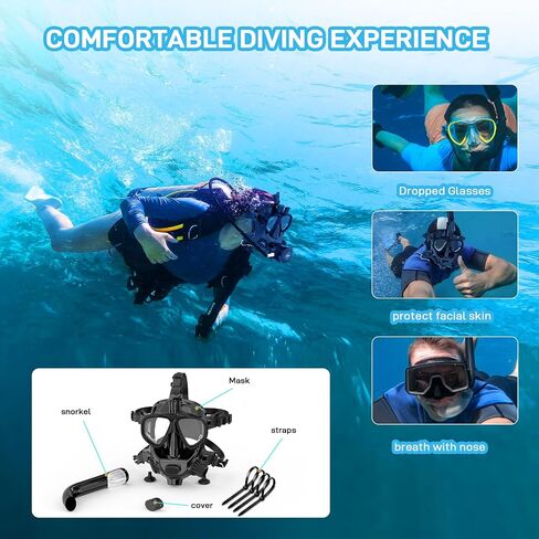 Full Face Diving Mask for Scuba Diving, 180° View Panoramic Dive Mask with Camera Mount, Anti-Fog & Anti-Leak Dive Mask Support for Scuba Diving, Compatiable with SMACO S400/400Pro/S700 Scuba Tanks in Kuwait