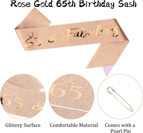 65th Birthday Sash and Crown for Women Rose Gold Tiara Crown and 65 & Fabulous Sash 65th Birthday Decorations for Women Gifts for Her in Saudi Arabia