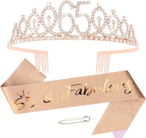 65th Birthday Sash and Crown for Women Rose Gold Tiara Crown and 65 & Fabulous Sash 65th Birthday Decorations for Women Gifts for Her in Saudi Arabia