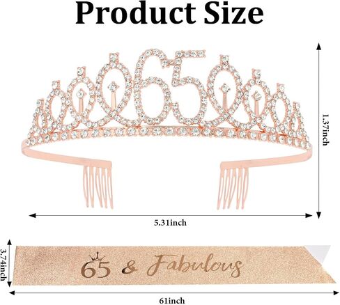 65th Birthday Sash and Crown for Women Rose Gold Tiara Crown and 65 & Fabulous Sash 65th Birthday Decorations for Women Gifts for Her in Saudi Arabia