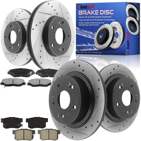 Front Brake Rotors and Pads for 2003-2017 Honda Accord,2013-2018 Honda Civic, 2003-2011 Element, 02-04 CR-V, 13-15 Acura ILX Drilled and Slotted E-Coating Disc Brake Rotors Ceramic Brake Pads in Saudi Arabia