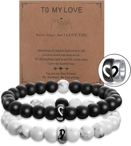 Matching Couples Bracelets Gifts for Girlfriend,Relationship Bracelets for Couple One Year Husband Wife Boyfriend Girlfriend Soulmate,Valentine's Day Birthday Engagement Promise Gift in Saudi Arabia