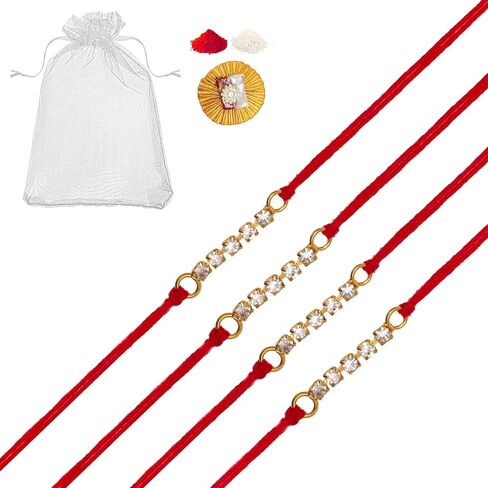 Set of 4 Rakhi for Brother Bhabhi and Bhatija Bhai Bhaiya Raksha Bandhan gift Rakhi Thread Rakhi with Roli Chawal and Greeting card gift pack in pouch/Potli bag in Saudi Arabia