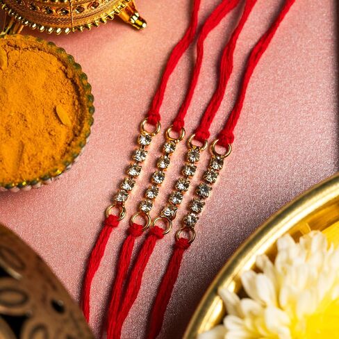 Set of 4 Rakhi for Brother Bhabhi and Bhatija Bhai Bhaiya Raksha Bandhan gift Rakhi Thread Rakhi with Roli Chawal and Greeting card gift pack in pouch/Potli bag in Saudi Arabia