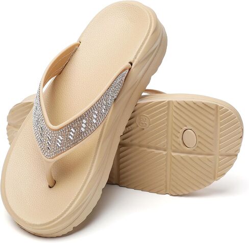 Women’s Flip Flops Arch Support Mid Platform Sandals Wedge Flip Flop Thong Slippers Chunky Slide Sandals in Kuwait