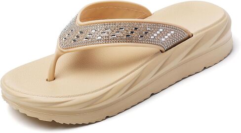 Women’s Flip Flops Arch Support Mid Platform Sandals Wedge Flip Flop Thong Slippers Chunky Slide Sandals in Kuwait