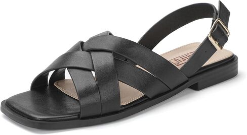 Idifu Strappy Flat Sandals للنساء Square Open Tee Summer Beach Dressy Dress Ladies Mostice Comfy Comfy Trendy Trendy Disual Buckle Slingback مع حزام خلفي in Saudi Arabia