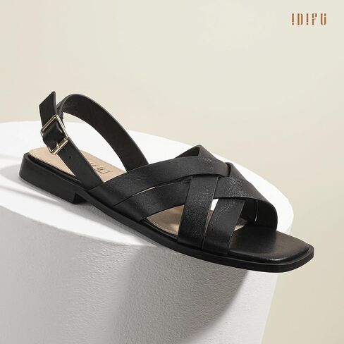 Idifu Strappy Flat Sandals للنساء Square Open Tee Summer Beach Dressy Dress Ladies Mostice Comfy Comfy Trendy Trendy Disual Buckle Slingback مع حزام خلفي in Saudi Arabia