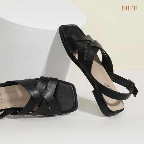 Idifu Strappy Flat Sandals للنساء Square Open Tee Summer Beach Dressy Dress Ladies Mostice Comfy Comfy Trendy Trendy Disual Buckle Slingback مع حزام خلفي in Saudi Arabia