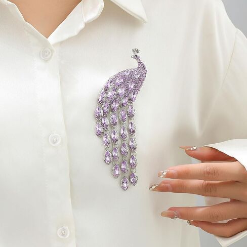 Colorful Rhinestone Peacock Tassel Brooch Pins for Women Fashion in Kuwait