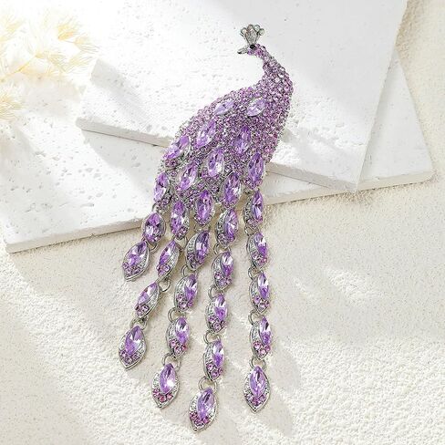 Colorful Rhinestone Peacock Tassel Brooch Pins for Women Fashion in Kuwait