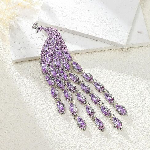Colorful Rhinestone Peacock Tassel Brooch Pins for Women Fashion in Kuwait