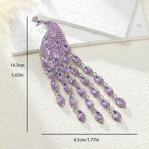 Colorful Rhinestone Peacock Tassel Brooch Pins for Women Fashion in Kuwait