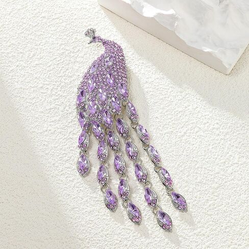 Colorful Rhinestone Peacock Tassel Brooch Pins for Women Fashion in Kuwait