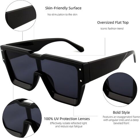 KENBO Oversized Sunglasses for Women Men Trendy Square Sun Glasses One Piece Lens Big Sunglasses in Kuwait