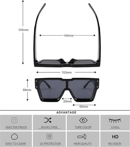 KENBO Oversized Sunglasses for Women Men Trendy Square Sun Glasses One Piece Lens Big Sunglasses in Kuwait