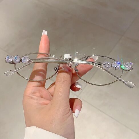 Womens Oval Rhinestone Sunglasses Metal frame Trendy Shades Retro Fashion Diamond Punk Sunglasses UV400 Protection in Saudi Arabia