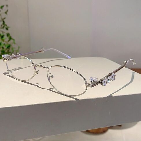 Womens Oval Rhinestone Sunglasses Metal frame Trendy Shades Retro Fashion Diamond Punk Sunglasses UV400 Protection in Saudi Arabia