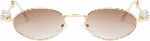 Womens Oval Rhinestone Sunglasses Metal frame Trendy Shades Retro Fashion Diamond Punk Sunglasses UV400 Protection in Saudi Arabia