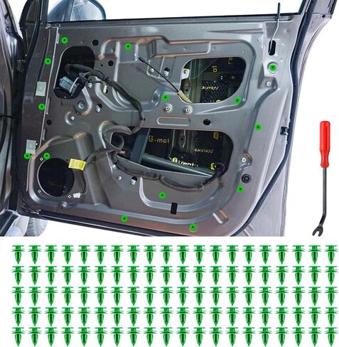100PCS Door Panel Retainer Clips, Fender Liner Clip, 8mm Retainer Trim Bumper Push Fasteners with Removal Tool, 6503204 Plastic Rivet Clips Compatible with Chrysler Jeep Dodge in Kuwait