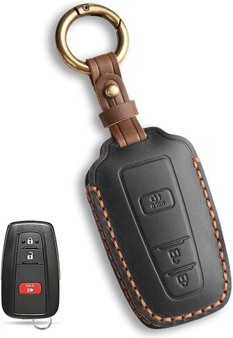 for Toyota Key Fob Cover Genuine Leather Key Case Shell Compatible with 4Runner Highlander Camry RAV4 C-HR (Black, 3 Buttons) in Saudi Arabia