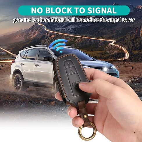 for Toyota Key Fob Cover Genuine Leather Key Case Shell Compatible with 4Runner Highlander Camry RAV4 C-HR (Black, 3 Buttons) in Saudi Arabia