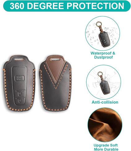 for Toyota Key Fob Cover Genuine Leather Key Case Shell Compatible with 4Runner Highlander Camry RAV4 C-HR (Black, 3 Buttons) in Saudi Arabia
