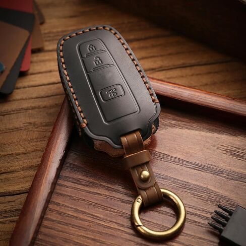 for Toyota Key Fob Cover Genuine Leather Key Case Shell Compatible with 4Runner Highlander Camry RAV4 C-HR (Black, 3 Buttons) in Saudi Arabia