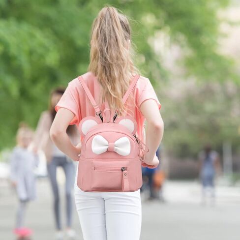حقائب ظهر صغيرة لطيفة للفتيات من Dksyee بعقدة على شكل فيونكة من الجلد وآذان الفأر الكرتونية، حقيبة ظهر صغيرة للسفر قابلة للتحويل على الكتف باللون الأسود in Kuwait
