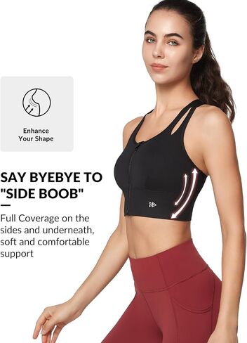 Yvette Sports Bras for Women High Impact Zip Front Sports Bra High Support Large Bust for Workout Running,Blue in Saudi Arabia
