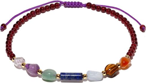 Reiki 7 Chakra Beaded Anklet Spiritual Colorful Tumbled Stones and Crystals Ankle Bracelets for Women Meditation Yoga Beach Jewelry in Kuwait