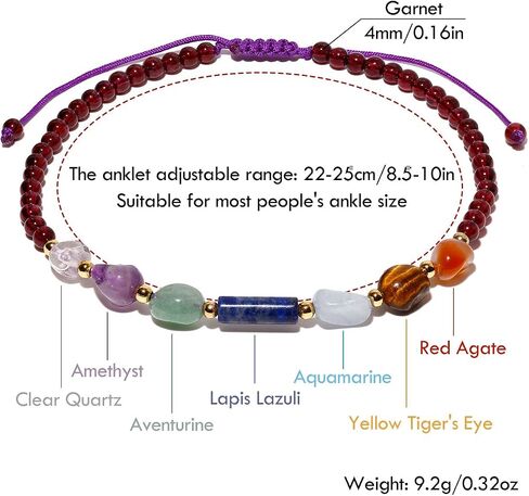 Reiki 7 Chakra Beaded Anklet Spiritual Colorful Tumbled Stones and Crystals Ankle Bracelets for Women Meditation Yoga Beach Jewelry in Kuwait