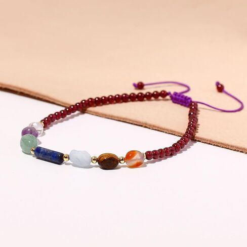 Reiki 7 Chakra Beaded Anklet Spiritual Colorful Tumbled Stones and Crystals Ankle Bracelets for Women Meditation Yoga Beach Jewelry in Kuwait