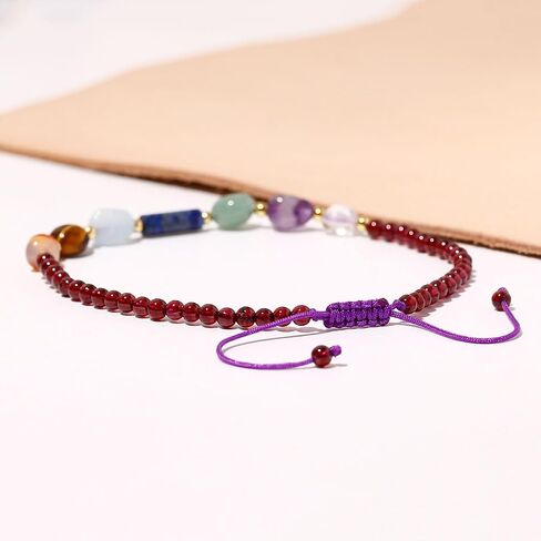 Reiki 7 Chakra Beaded Anklet Spiritual Colorful Tumbled Stones and Crystals Ankle Bracelets for Women Meditation Yoga Beach Jewelry in Kuwait