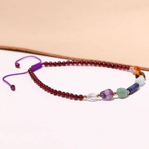 Reiki 7 Chakra Beaded Anklet Spiritual Colorful Tumbled Stones and Crystals Ankle Bracelets for Women Meditation Yoga Beach Jewelry in Kuwait