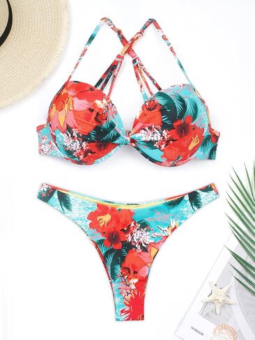 RELLECIGA Women's Push Up Underwire Bikini Set Brazilian Low Rise Bathing Suit in Kuwait