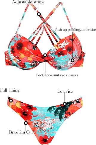 RELLECIGA Women's Push Up Underwire Bikini Set Brazilian Low Rise Bathing Suit in Kuwait