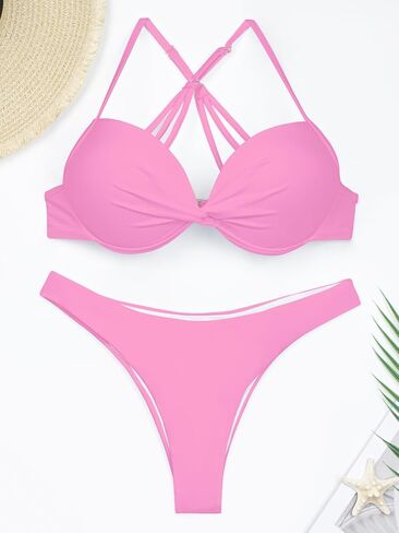 RELLECIGA Women's Push Up Underwire Bikini Set Brazilian Low Rise Bathing Suit in Kuwait