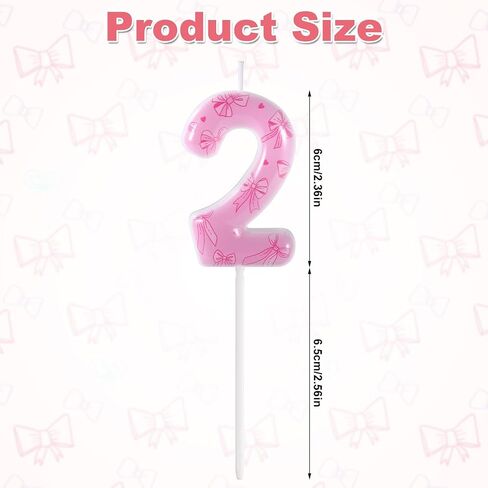 Pink Bow Birthday Candle, Elegant Bow Themed Number Candle Birthday Cake Topper for Women Girls Wedding Parties Baby Shower Anniversary Decorations (Number 2) in Kuwait
