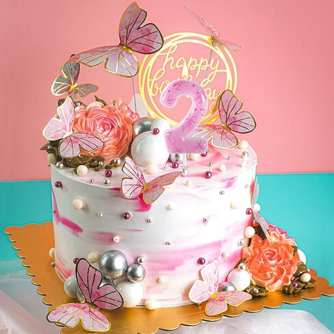 Pink Bow Birthday Candle, Elegant Bow Themed Number Candle Birthday Cake Topper for Women Girls Wedding Parties Baby Shower Anniversary Decorations (Number 2) in Kuwait